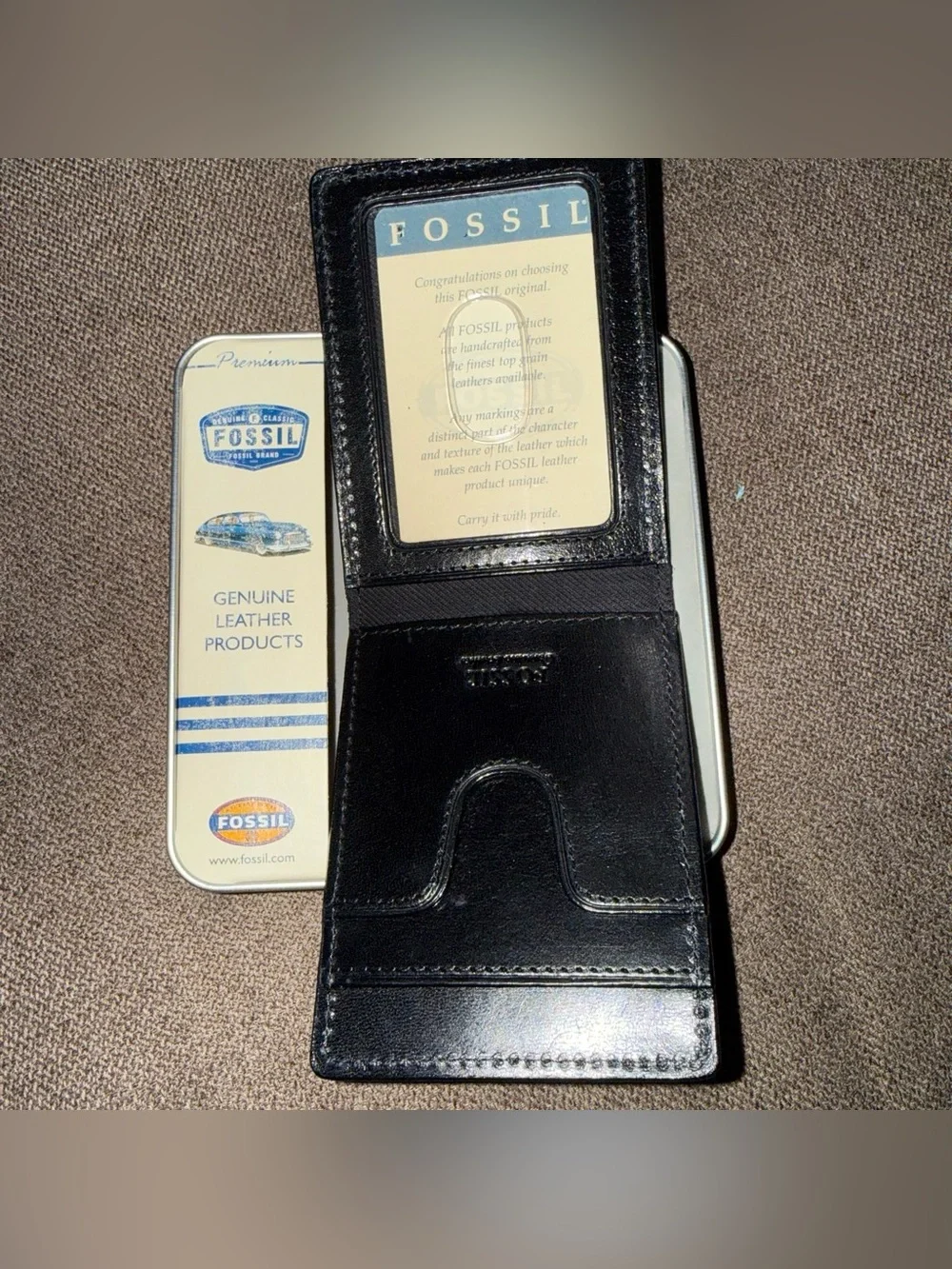 Fossil Black Genuine Leather Money Clip Mens Wallet Front Pocket New #western